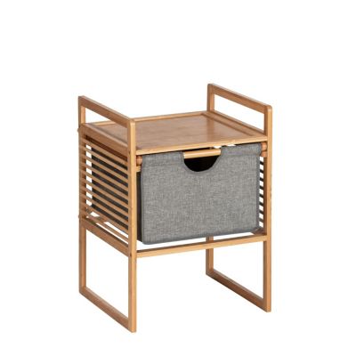 Table d'appoint en bambou avec tiroir en tissu H.56cm - Gris et Beige