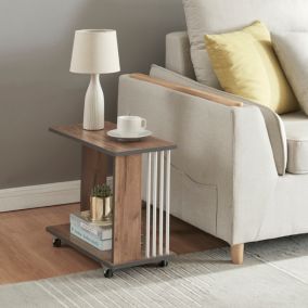 Table d'appoint Haarby à roulettes effet chêne anthracite blanc en.casa