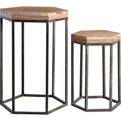 Table d'appoint hexagonale acacia et métal style naturel 45 x 45 x 65 cm acacia naturel et métal noir