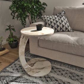 Table d'appoint Holeby ronde à roulettes effet marbre crème en.casa