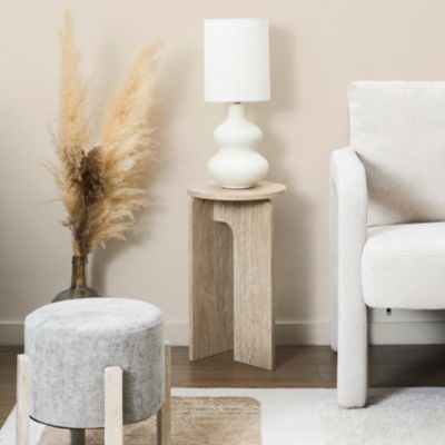 Table d'appoint - HOME DECO FACTORY - PIETRA - Élégante - Effet pierre naturelle - Blanc et beige