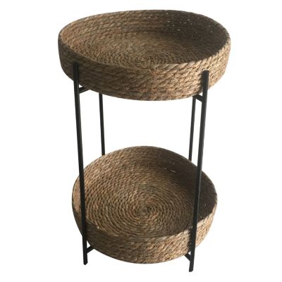 Table d'appoint intérieur ronde fibres naturelles et métal noir