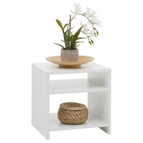 Table d'appoint LIVORNO, table de nuit chevet casier avec 2 niches ouvertes, en mélaminé blanc mat