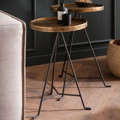 Table d'appoint Lot de 2 Salon Tables Gigognes Rondes Métal Doré Noir FineBuy