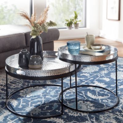 Table d'appoint Lot de 2 Table Basse de Salon Metal Orientale Aluminium FineBuy