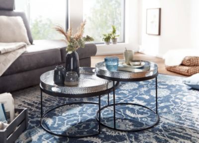 Table d'appoint Lot de 2 Table Basse de Salon Metal Orientale Aluminium FineBuy