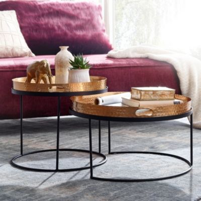 Table d'appoint Lot de 2 Table Basse de Salon Metal Orientale Aluminium FineBuy