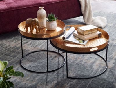 Table d'appoint Lot de 2 Table Basse de Salon Metal Orientale Aluminium FineBuy