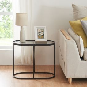 Table d'appoint Luleaa avec plateau ovale 55 x 28 x 45 cm noir en.casa