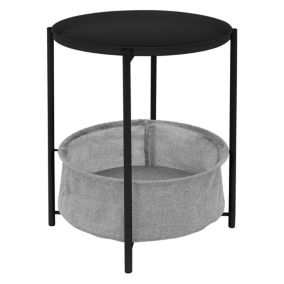 Table d'appoint noir avec panier de rangement gris bout de canapé métal 43x51cm