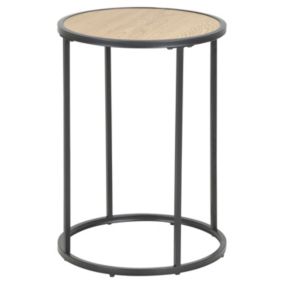 Table d'appoint ou bout de canapé rond en MDF et métal diam.40cm - Beige et Noir
