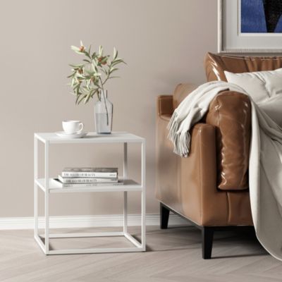 Table d'appoint Raahe pour salon 50,5 x 45 x 40 cm blanc en.casa