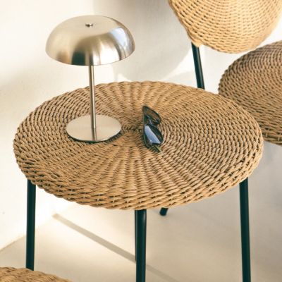 Table d'appoint ronde 45cm acier et rotin - Carcasona | Castorama