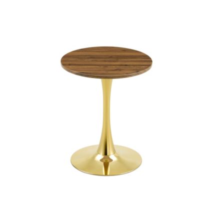 Table d'appoint ronde 60 cm en MDF noyer et métal doré
