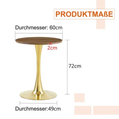 Table d'appoint ronde 60 cm en MDF noyer et métal doré