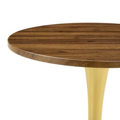 Table d'appoint ronde 60 cm en MDF noyer et métal doré