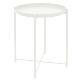 Table d'appoint ronde blanc plateau amovible bout de canapé table basse salon