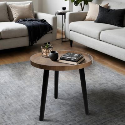 Table d'appoint ronde en métal noir et plateau effet bois Ø39 x H.38 cm, Mogano