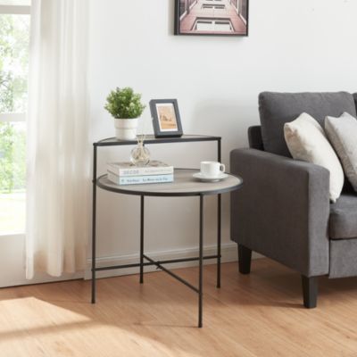 Table d'appoint ronde Fyresdal 68 x 62 cm noir effet chêne en.casa