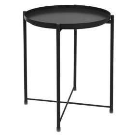 Table d'appoint ronde noir plateau amovible bout de canapé table basse 42x52 cm