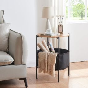 Table d'appoint Suonenjoki avec panier de rangement 59 x 47 cm noir effet noyer gris en.casa