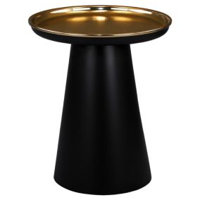 Table d'appoint table basse de salon en métal noir mat plateau doré  50 x 50 cm