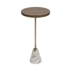 Table d'appoint Table à café en Marbre Beige et Bois de Manguier H 69 cm