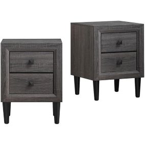 Table d'Appoint, Table de Chevet avec 2 Tiroirs, en Bois, Table Basse avec Pieds en Caoutchouc, Entièrement Montée (2 x Gris)