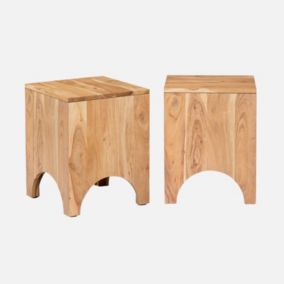 Table d'appoint. table de chevet en bois d'acacia (Lot de 2). couleur naturelle. L 35 x 35 x H 45cm
