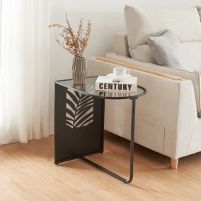 Table d'appoint Ulvik verre 50 x 50 x 35 cm noir en.casa