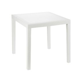 Table d'extérieur Agrigento, Table de jardin carrée, Table basse fixe effet rotin, 100% Made in Italy, 80x80h72 cm, Blanc