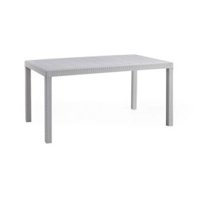 Table d'extérieur Debueh, Table de jardin rectangulaire, Table de jardin polyvalente effet rotin, 150x90h74 cm, Blanc