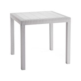 Table d'extérieur Dguidon, Etagère carrée fixe, Table de jardin polyvalente effet rotin, 100% Made in Italy, 80x80h74 cm, Blanc