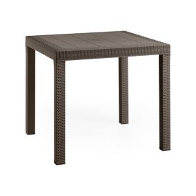 Table d'extérieur Dguidon, Etagère carrée fixe, Table de jardin polyvalente effet rotin, 100% Made in Italy, 80x80h74 cm, Marron
