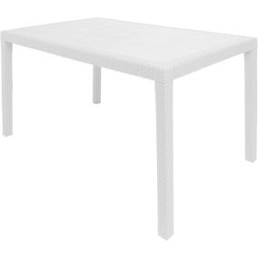 Table d'extérieur Dmachac, Etagere à manger rectangulaire, Table de jardin polyvalente effet rotin, 150x90h72 cm, Blanc