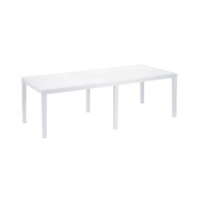 Table d'extérieur Dmains, Etagère à manger rectangulaire extensible, Table de jardin effet rotin, 150/220x90h72 cm, Blanc