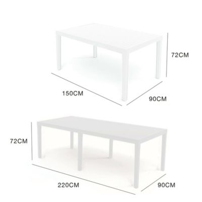 Table d'extérieur Dmica, Table à manger rectangulaire extensible, Table de jardin extensible, 150x90h72 cm, Blanc