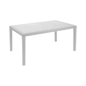 Table d'extérieur Imola, Etagere rectangulaire fixe, Table de jardin polyvalente effet rotin, 138x78h72 cm, Blanc