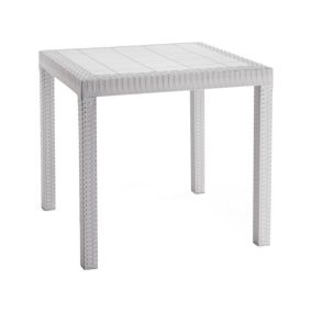 Table d'extérieur Marte, Etagère carrée fixe, Table de jardin polyvalente effet rotin, 100% Made in Italy, 80x80h74 cm, Blanc