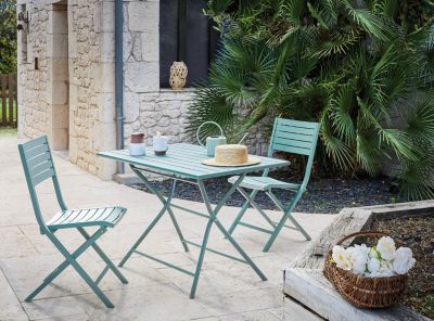 Table d'extérieur en aluminium L.70/110 x H.14cm vert amande