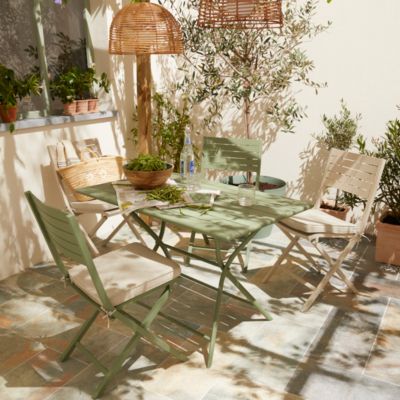 Table d'extérieur en aluminium L.70/110 x H.14cm vert amande
