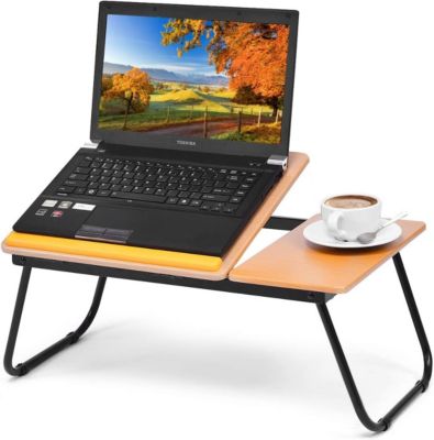Table d'Ordinateur Pliable, Table de Lit Adjustable avec Plateau 4 Angles d'Inclinaison et Dispositif Inférieur 62 x 32 x 23cm