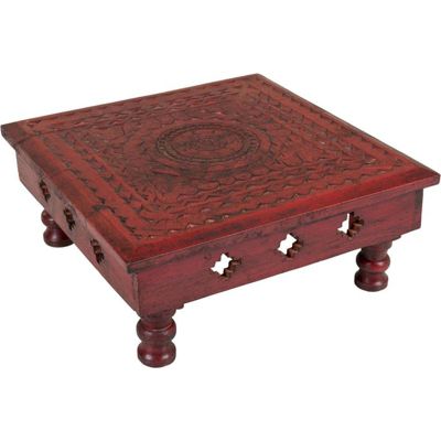 table dappoint en bois de manguier rouge sculptée artisanale 33 x 33 x 14 cm rouge bois de manguier sculpté
