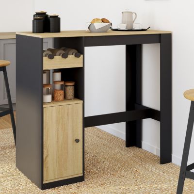 Table de bar AMERI avec placard et range bouteilles 2 personnes bois et noir