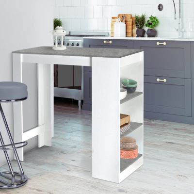 Table de bar BARTH 2 à 4 personnes bois blanc plateau effet béton
