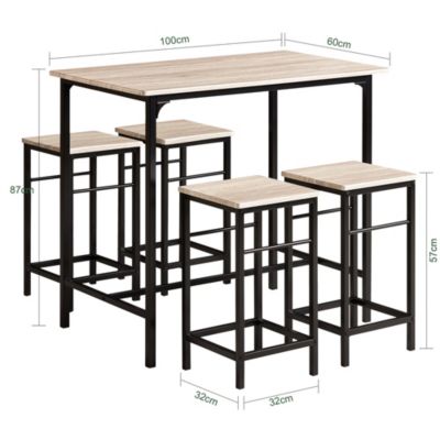 Table de Bar Bistrot,Set 1 Table 4 Tabourets,Mange-Debout,Salle à Manger, Naturel,OGT11-N,SoBuy