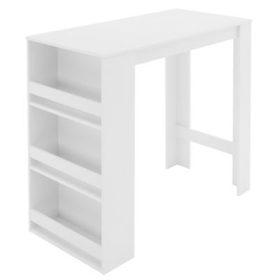 Table de bar blanc avec étagère rangement table de bistrot cuisine 117x106x57cm
