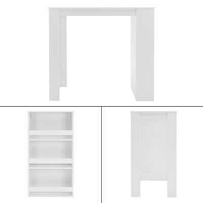 Table de bar blanc avec étagère rangement table de bistrot cuisine 117x106x57cm