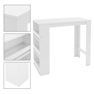 Table de bar blanc avec étagère rangement table de bistrot cuisine 117x106x57cm