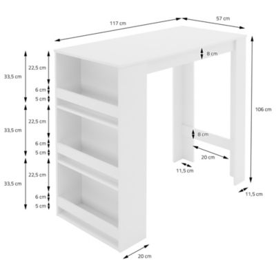 Table de bar blanc avec étagère rangement table de bistrot cuisine 117x106x57cm